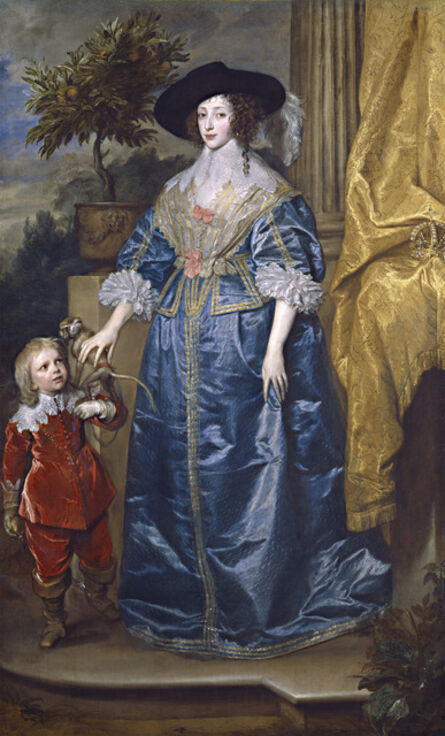 Anthony van Dyck, ‘Queen Henrietta Maria with Sir Jeffrey Hudson’, 1633