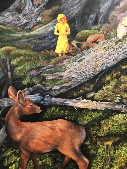 Kendra Lynn Bulgrin, ‘Yellow woman in the woods with deer’, 2017
