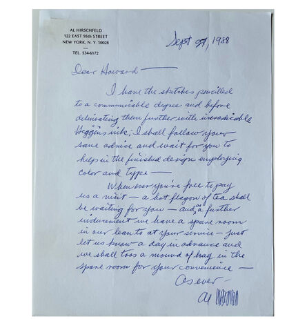 Al Hirschfield, ‘“Al Hirschfield's Original Design Letter for the LOVE Stamp”, Signed, For the United States Postal Service’, 1988