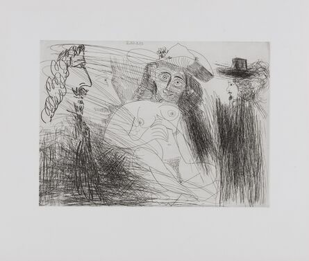 Pablo Picasso, ‘Painter, Nude Model Wearing Hat and Gentleman (Bloch 1773; Baer 1790)’, 1968