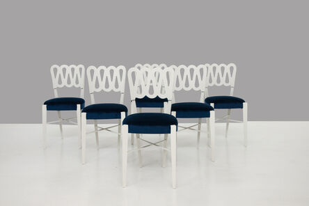 Gio Ponti, ‘Lovely Vintage Chairs in White Lacquered Wood and Blue Velvet’, 1950