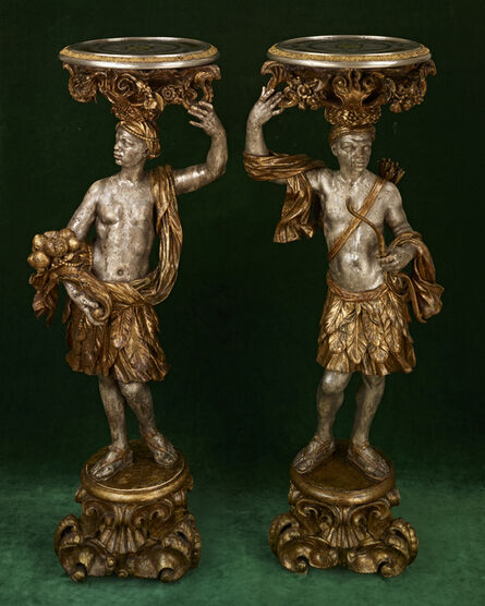 Pierre Gole (attributed to), ‘An Exceptional pair of Louis XIV period  gilded and silvered wood torchères « aux maures »’, France-circa 1670
