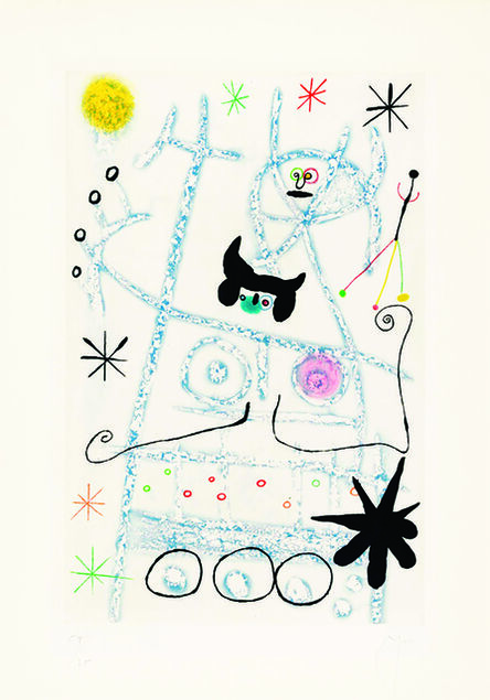 Joan Miró, ‘Joan Miro, Les Forestiers (bleu), aquatint printed in colours, 1958, signed’, 1958