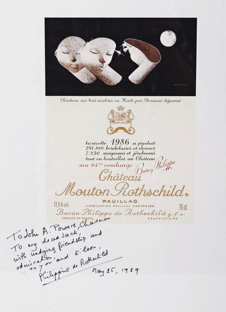 Bernard Séjourné, ‘Chateau Mouton Rothschild Wine Label  - Hand Signed & Inscribed by Baroness Philippine de Rothschild ’, 1989