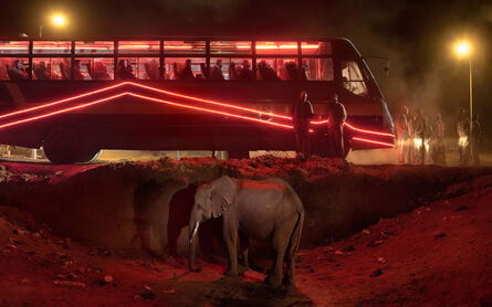 Nick Brandt, ‘Bus Station with Elephant and Red Bus’, 2018
