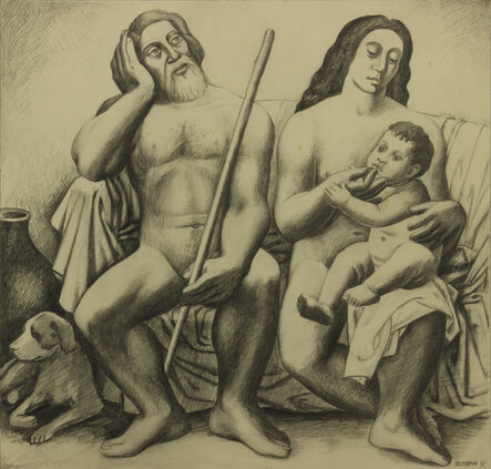 Emil Bisttram, ‘Adam & Eve and the First born’, 1931