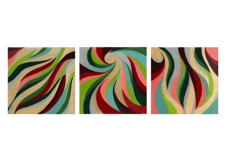 Emily May, ‘Je Suis Petite, Moi? - Abstract Triptych on Wood Panel in Red + Green + Teal’, 2020