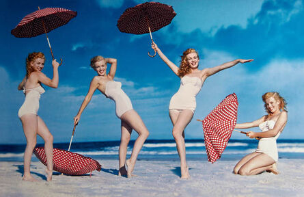 André de Dienes, ‘Marilyn Monroe with umbrella, Tobey Beach, Long Island’, 1949