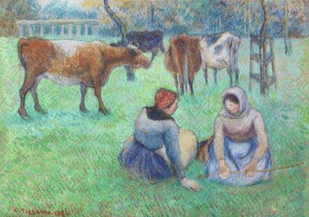 Camille Pissarro, ‘Paysannes assises gardant des vaches’, 1886