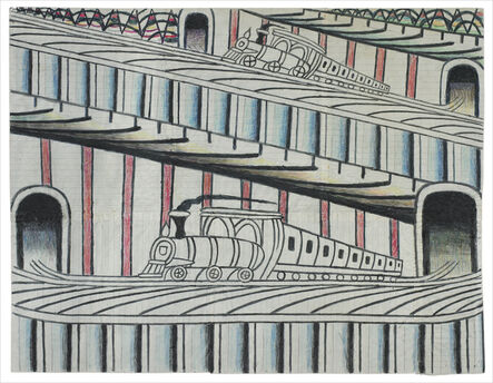 Martín Ramírez, ‘Untitled (Trains on Inclined Tracks)’, ca. 1960-1963