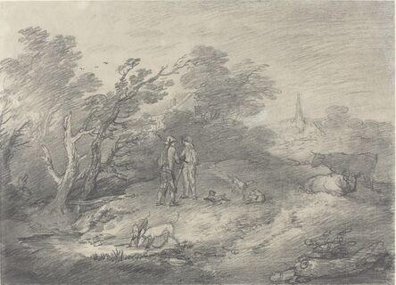 Thomas Gainsborough, ‘Woods Near a Village with Rabbit Catchers and Their Greyhounds’, Late 1750s