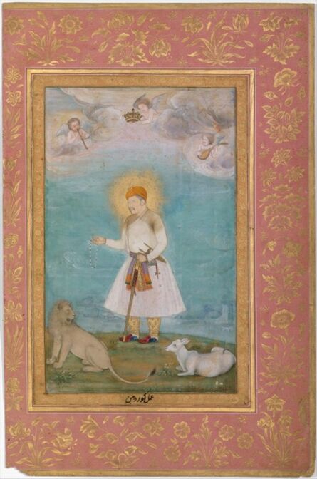 Govardhan, ‘"Akbar With Lion and Calf", Folio from the Shah Jahan Album’, ca. 1530–1630