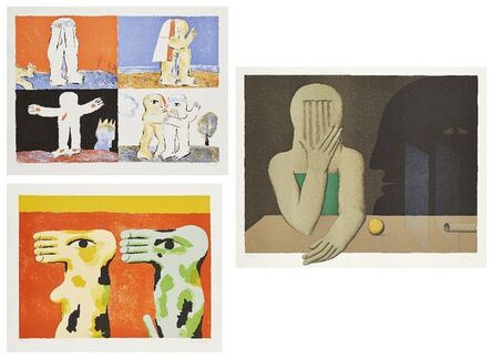 Horst Antes, ‘Zwei Fusse, 1968, Farblitho aus Engel der Geschichte N°5, 1966, and Figure Mit Zwei Glasscheiben am Tisch’, 1972