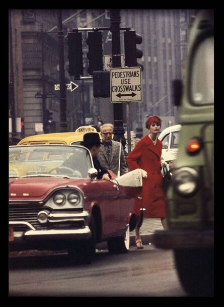 William Klein, ‘Anne St. Marie and Cruiser in Traffic, Vogue, NYC’, 1962