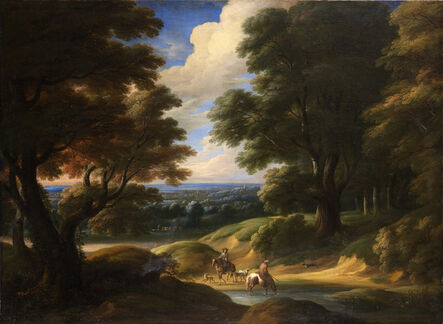Lodewijk de Vadder, ‘Landscape with horsemen and hounds’, Mid 17th Century