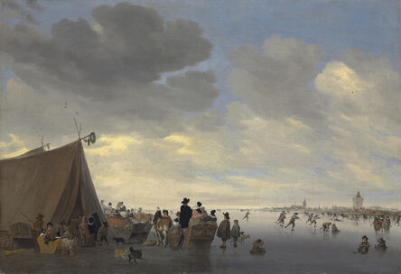 Salomon van Ruysdael, ‘Skaters on the frozen river Lek, the town of Vianen beyond’, 1653