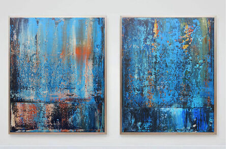 Leon Grossmann, ‘Abstract Painting. Mirror Lake. Washington Lake. Reflection. Blue, White, Grey, Beige, Black, Orange, Vibrant, bold’, 2022
