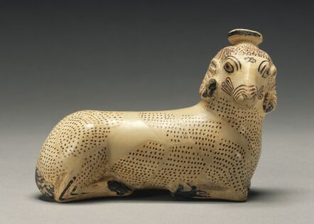 ‘Proto-Corinthian Aryballos in the Shape of a Recumbent Ram’,  640 -625 B.C.