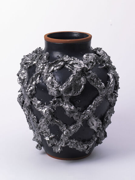Judy Ledgerwood, ‘»Large Slip Motif Vase with Matte Black, Metallic Platinum« ’, 2018