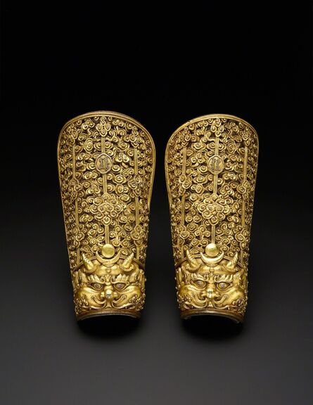 Unknown Artist, ‘Pair of gold damascened iron forearm guards with Manchu inscription’, Han Region or Tibet, 18, 19th Century