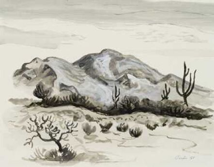 Thomas Hart Benton, ‘Three Cacti and Mountain’, 1958