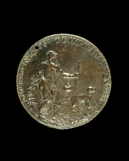 Leone Leoni, ‘Blind Man with a Staff and Water-flask, Led by a Dog [reverse]’, ca. 1561
