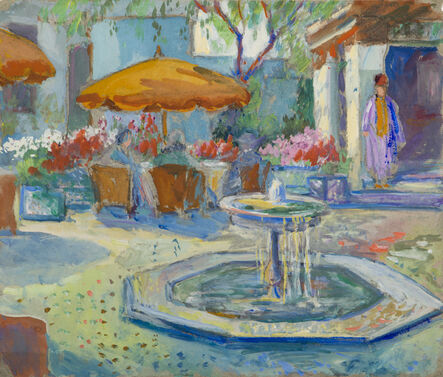 Gertrude Beals Bourne, ‘Fountain with Orange Umbrella’, ca. 1927