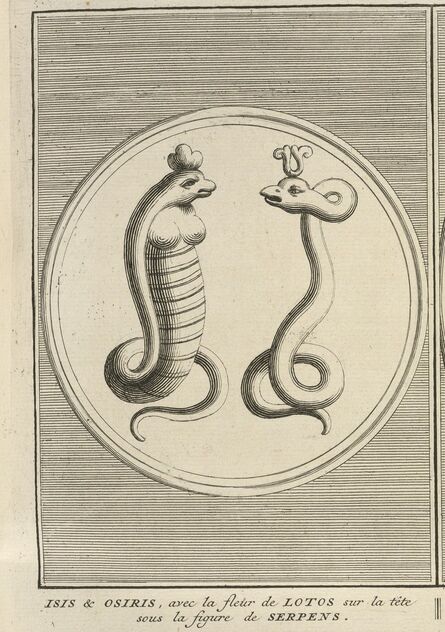 Bernard Picart, ‘Isis and Osiris in the Likeness of Snakes, with Heads Crowned by Lotus Flowers’, 1723-1743