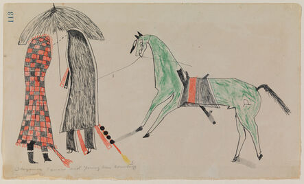 Unknown Cheyenne Artist, ‘Ledger Drawing, Courting Scene’, ca. 1865