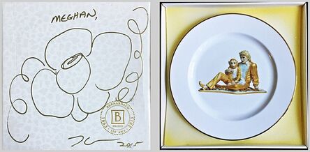 Jeff Koons, ‘Original (Unique) hand signed flower drawing AND Limited Edition porcelain plate inside: Banality Series (Service Plate), Michael Jackson and Bubbles)’, 2014