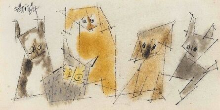 Lyonel Feininger, ‘(Four Dogs and an Owl)’, ca. 1953