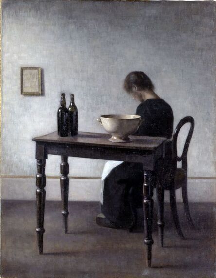 Vilhelm Hammershøi, ‘Vilhelm Hammershøi, Interior with Woman Sitting at a Table’, 1910