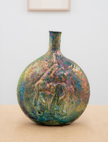 Beatrice Wood, ‘Untitled (Luster pilgrim bottle with figures)’, ca. 1960