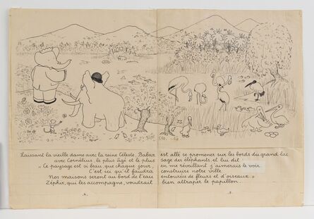 Jean de Brunhoff, ‘"Babar has gone for a walk along the banks of a large lake...," illustration for Babar the King’, 1936