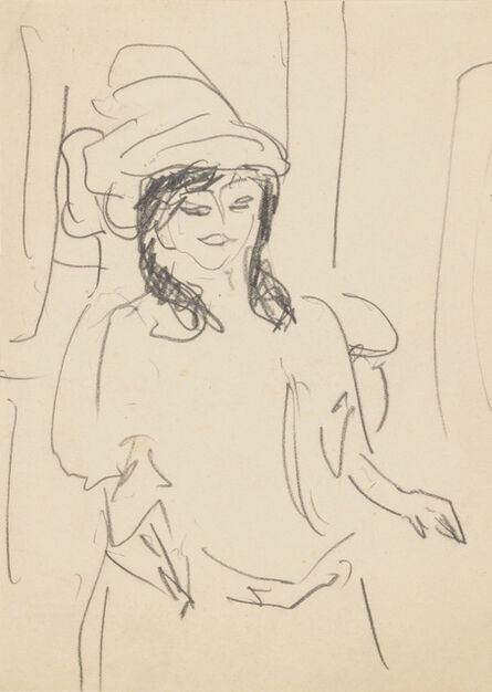 Ernst Ludwig Kirchner, ‘Woman with Hat and Shoulder-Length Hair’, 1909