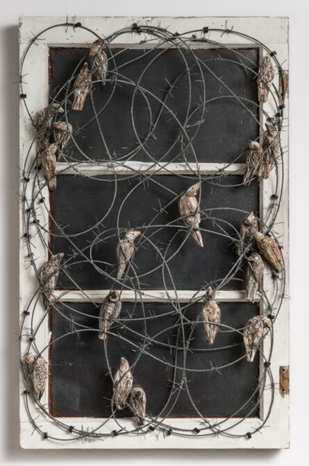 Elizabeth Jordan, ‘Window Frame with Birds & Barbwire: 'Wren Day'’, 2021