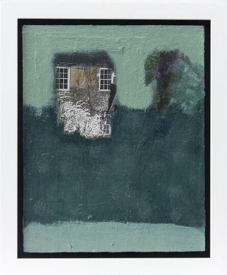 Jennifer Hornyak, ‘Hideaway - small dark teal, green, blue, lilac, collage oil painting’, 2020
