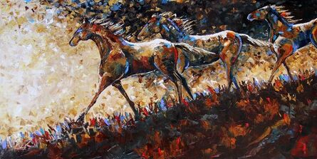 Laurie Pace, ‘Original Horse Painting 'Running the Ridge at Dusk' Colorful Equine Art, Modern Western Art’, 2017