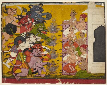 ‘Deities and Demons Performing the Yajna Sacrifice from the Devi Mahatmya’, 18th century