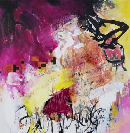 Laurie Barmore, ‘The Stories That Create Us #1 - Contemporary Mixed Media Painting in Magenta, Black & Yellow’, 2020