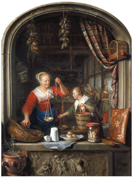 Gerrit Dou, ‘The Grocer's Shop: a Woman Selling Grapes’, 1672