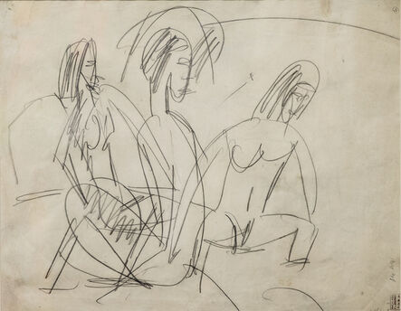 Ernst Ludwig Kirchner, ‘Drei Badende an Steinen (Three Bathers by Stones)’, 1913