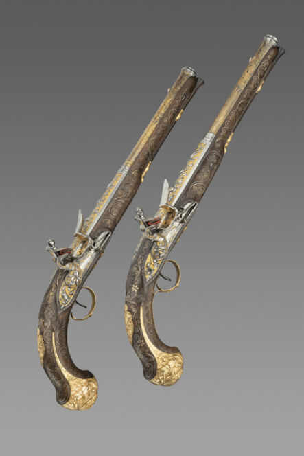 Vigniat à Marseille, ‘A Pair of French Gold-Mounted Flintlock Holster Pistols with Chiselled and Gilt Barrels and Locks, of Presentation Quality’, ca. 1800