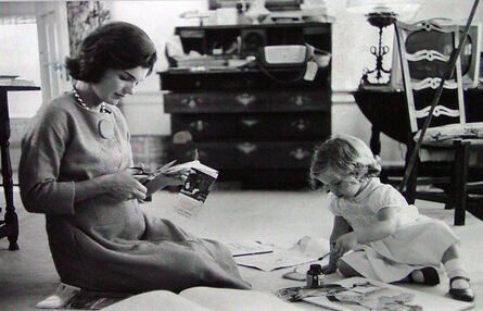 Alfred Eisenstaedt, ‘Jacqueline Kennedy, Wife of Senator with Scissors Cutting Out Newspaper Clippings Next to Open Scrapbook as Her Young Daughter Caroline Toys with the Applicator from a Glue Bottle, At Home, Hyannis Port, MA’, 1960