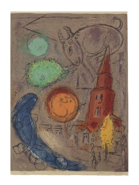 Marc Chagall, ‘Saint-Germain des Prés from Derrière Le Miroir (Mourlot 100; Cramer books 24)’, 1954