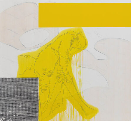 Julião Sarmento, ‘Joven estirándose la media (Yellow)’, 2020