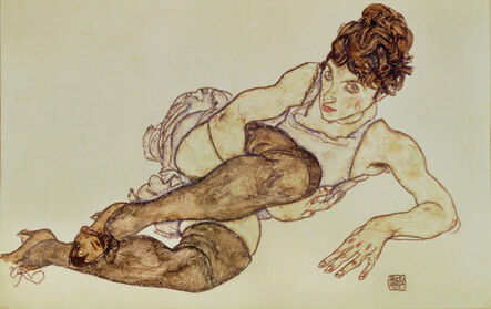 Egon Schiele, ‘Reclining woman with black stockings’, 1917