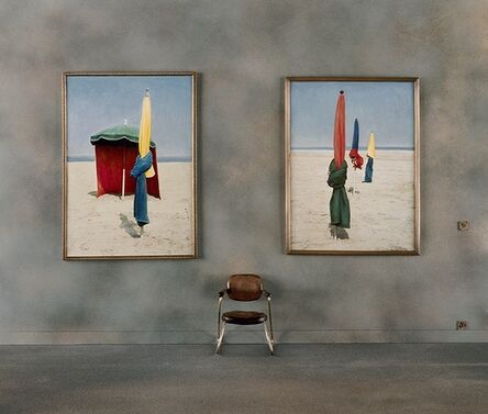 Charles Matton, ‘Museum Exhibit, an Armchair Under Two Paintings of Beach Tents in Deauville’, 1987