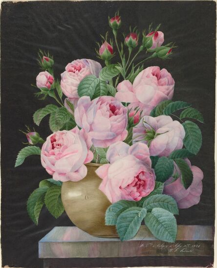 Attributed to Pierre Joseph Redouté, ‘Pink Roses in a Vase’, 1838