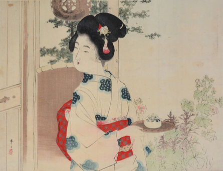 Mizuno Toshikata, ‘Young Girl Carrying Tea Tray’, 1900